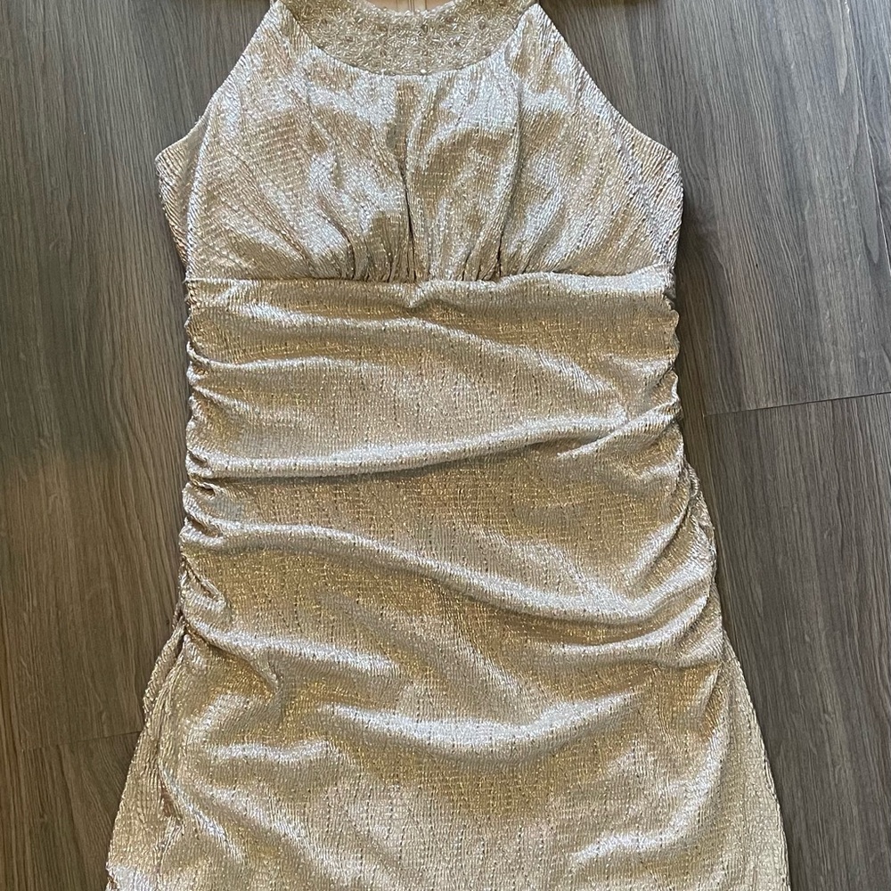 dressbarn Shimmering Gold Midi dress, size 16